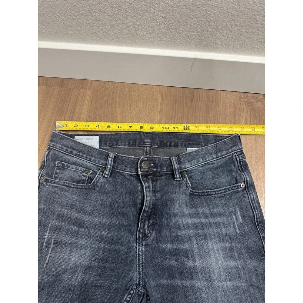 Banana Republic Jeans Mens‎ 33x32 Charcoal Gray Slim Straight Distressed Denim